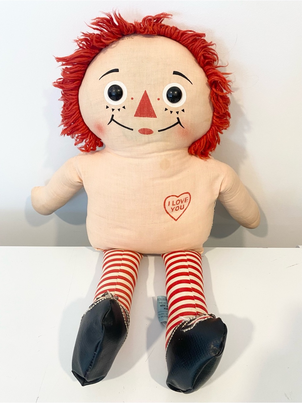 Vintage Raggedy Ann Doll 18” I Love You Heart Taiwan Cloth Stuffed Doll